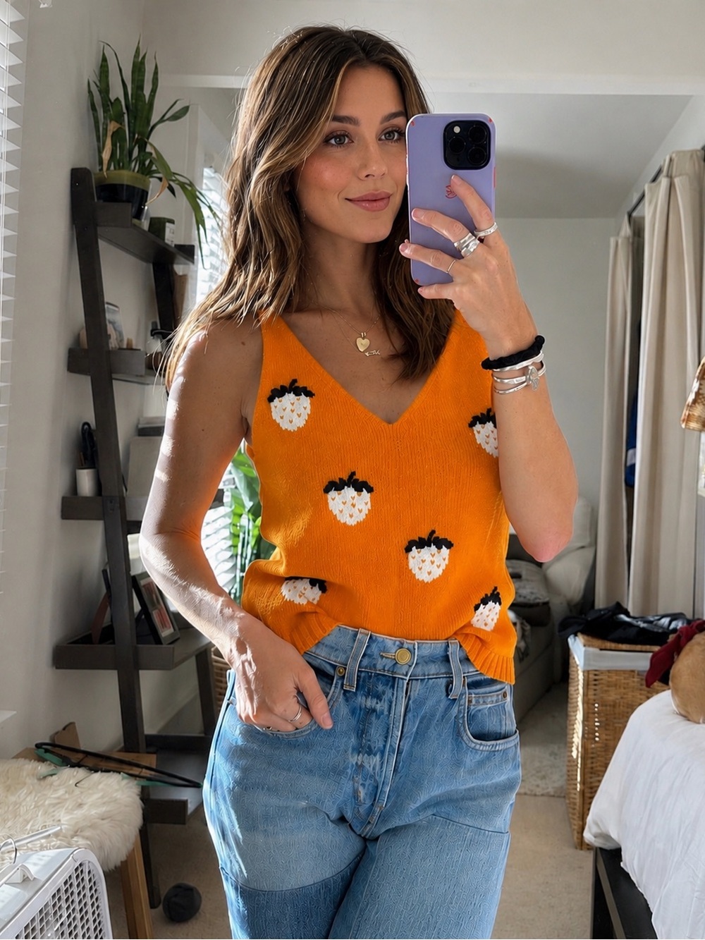 GiGi Cotton Strawberry Tank Top in Orange.